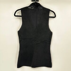 Theory Black Merino Wool Faux Double Layer Shell Mock Neck Top Small Academia